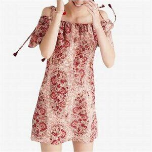 Madewell Silk Festival Red White Watercolor Paisley Print Dress Size S